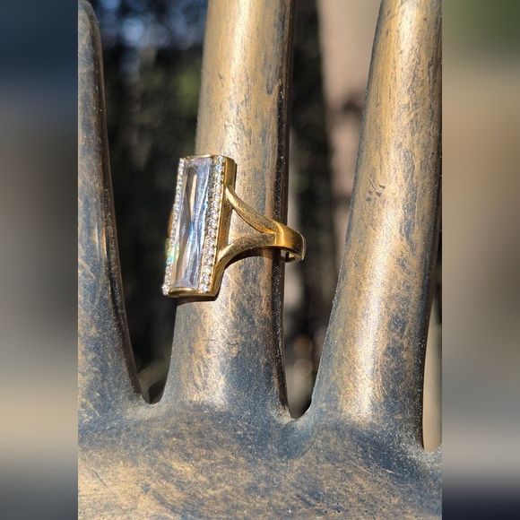 Quartz Baguette 8k & Topaz Sterling & Gold ring Sz8 - Picture 7 of 11